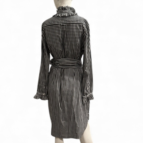J. Crew Blue Black and White Gingham Ruffle Collar Shirtdress approx size 8 - Picture 8 of 14